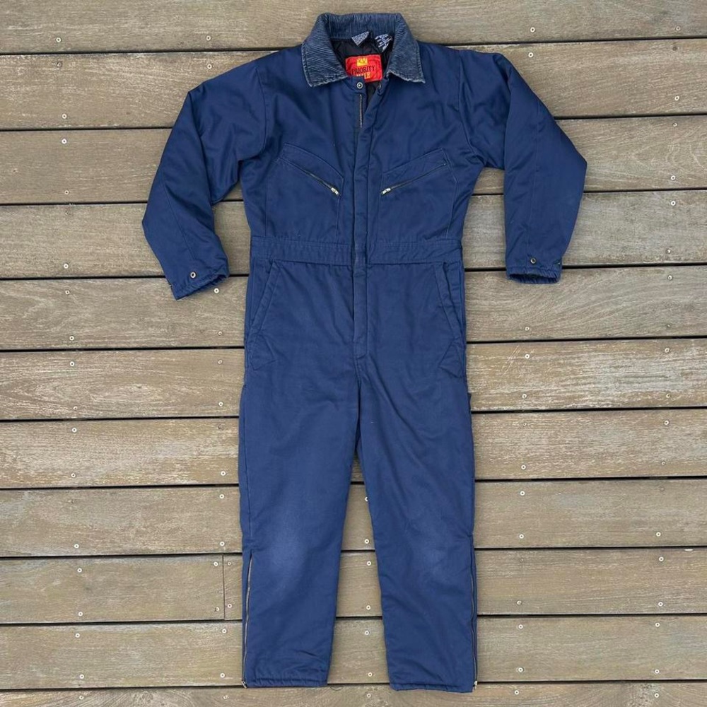 Vintage Navy Blue Priority Male Workwear Coverall Workwear w/ Corduroy Collar